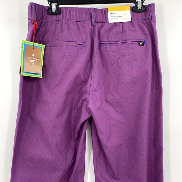 Houston White Men's Purple Checkered Straight Chino Trouser Pants Size Small - Picture 5 of 10